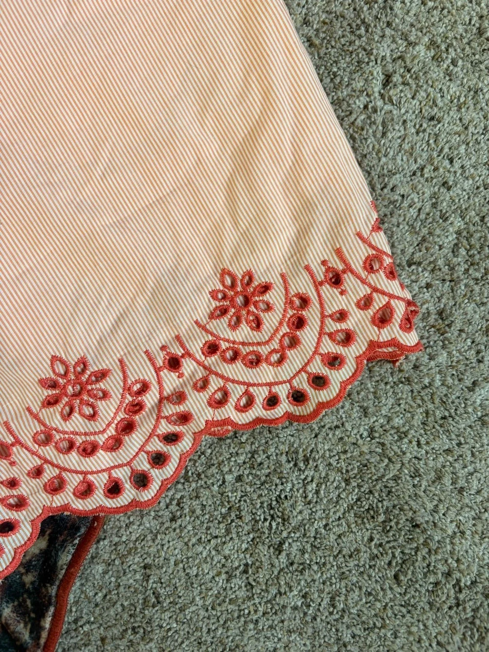 NWT One Collective Peach Stripe Shorts with Red Scallop Embroidery
